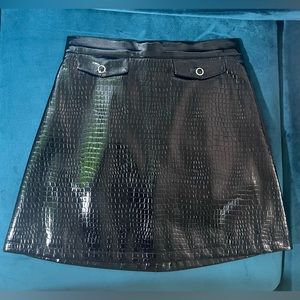 Monki Croc Print Patent Mini Skirt in Black